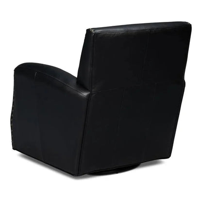Taft Wood and Leather Black Swivel Arm Chair - LOOMLAN - Sarreid - Club Chairs