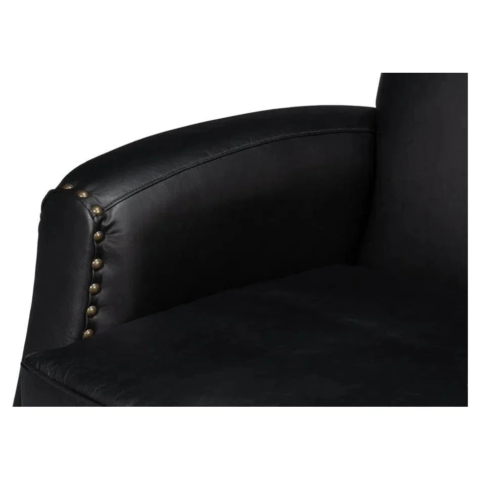 Taft Wood and Leather Black Swivel Arm Chair - LOOMLAN - Sarreid - Club Chairs