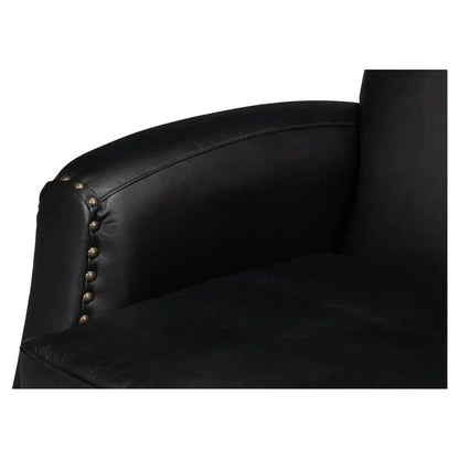Taft Wood and Leather Black Swivel Arm Chair - LOOMLAN - Sarreid - Club Chairs