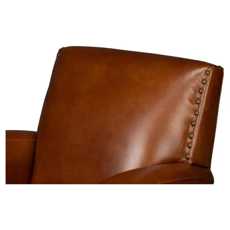 Sarreid Taft Wood and Leather Brown Swivel Arm Chair