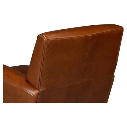 Sarreid Taft Wood and Leather Brown Swivel Arm Chair