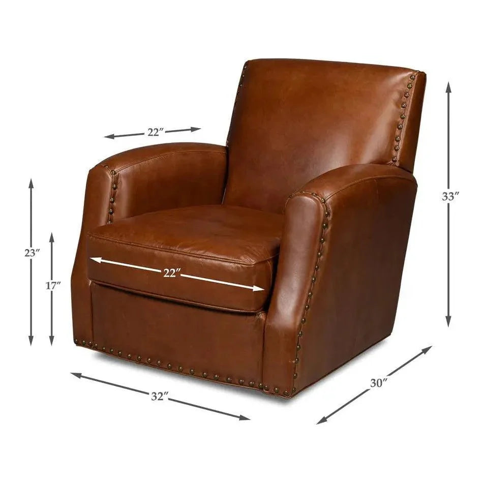 Sarreid Taft Wood and Leather Brown Swivel Arm Chair