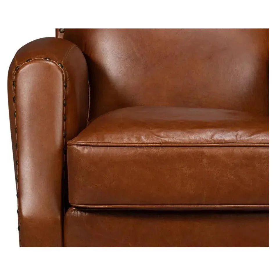 Sarreid Taft Wood and Leather Brown Swivel Arm Chair
