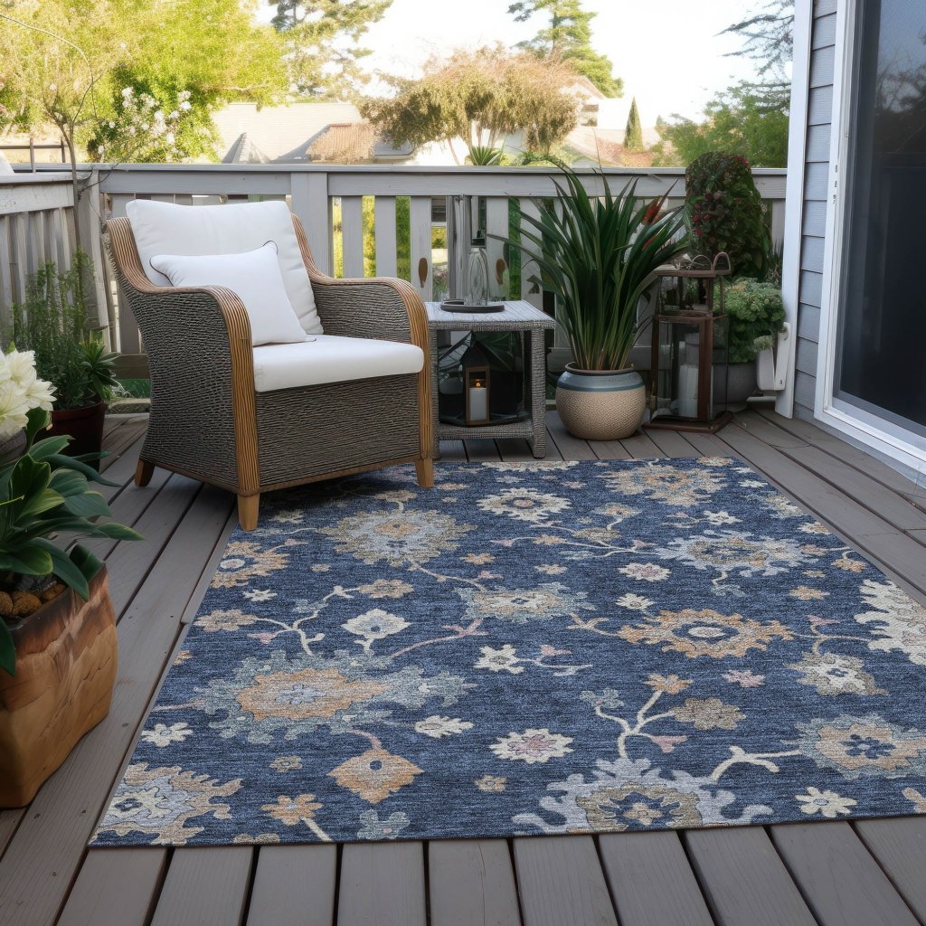 LOOMLAN Rugs Talitha Blue Washable Indoor-Outdoor Rug