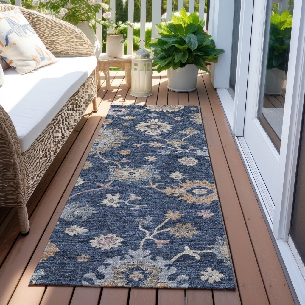 LOOMLAN Rugs Talitha Blue Washable Indoor-Outdoor Rug