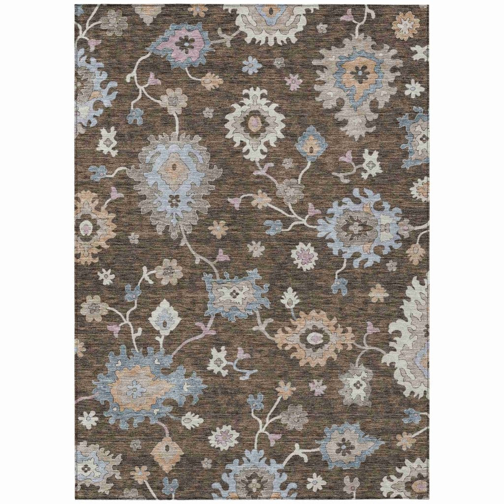 LOOMLAN Rugs Talitha Brown Washable Indoor-Outdoor Rug