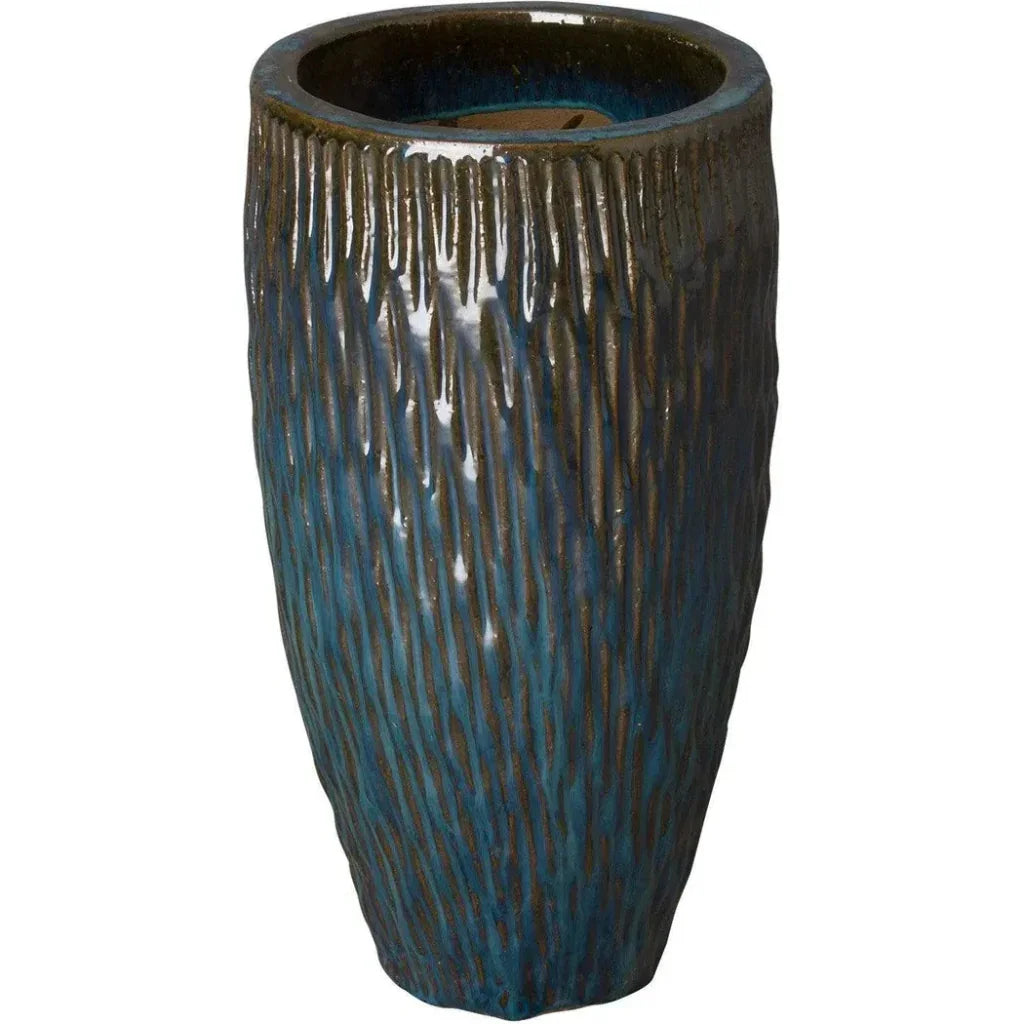 Tall Round Textured Ceramic Pot