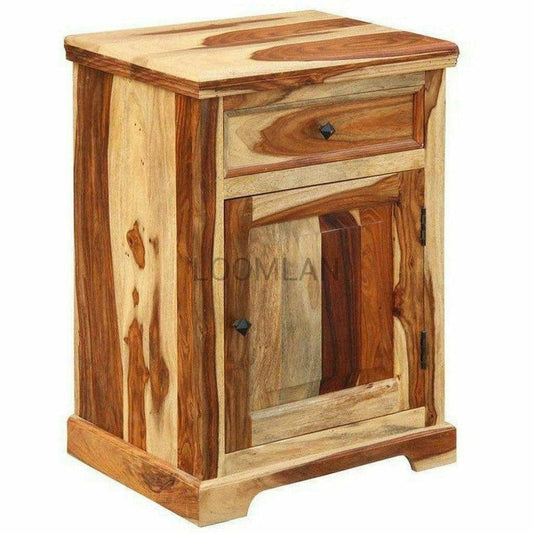 Tall Slim 1 drawer 1 Door Bedside Table Nightstand - Sideboards and Things Brand_LOOMLAN Home, Color_Brown, Features_With Drawers, Nightstands