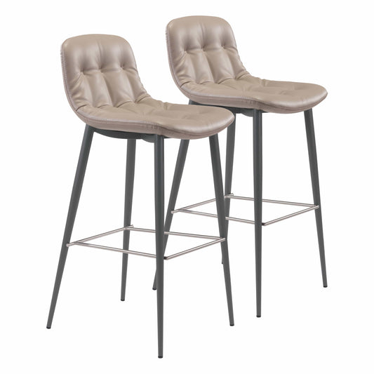 Tangiers Bar Chair (Set of 2) Taupe - Sideboards and Things Accents_Black, Back Type_With Back, Brand_Zuo Modern, Color_Black, Color_Taupe, Depth_20-30, Finish_Powder Coated, Height_40-50, Materials_Metal, Materials_Upholstery, Metal Type_Steel, Number of Pieces_2PC Set, Product Type_Bar Height, Upholstery Type_Leather, Upholstery Type_Vegan Leather, Width_10-20