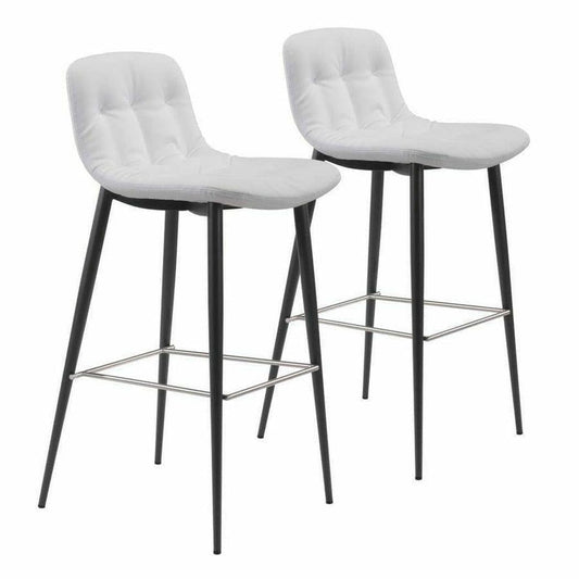 Tangiers Bar Chair (Set of 2) White - Sideboards and Things Accents_Black, Back Type_With Back, Brand_Zuo Modern, Color_Black, Color_White, Depth_20-30, Finish_Powder Coated, Height_40-50, Materials_Metal, Materials_Upholstery, Metal Type_Steel, Number of Pieces_2PC Set, Product Type_Bar Height, Upholstery Type_Leather, Upholstery Type_Vegan Leather, Width_10-20