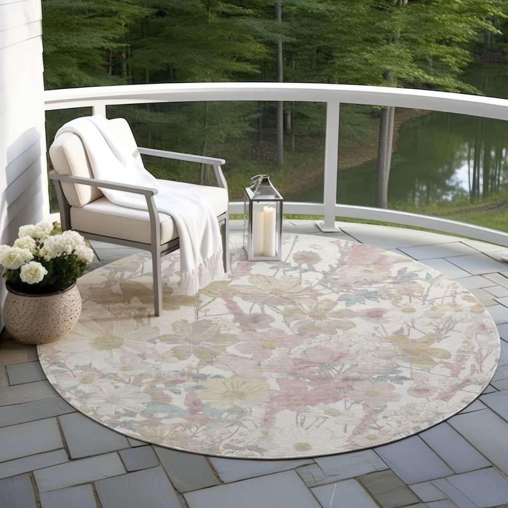 LOOMLAN Rugs Taniska Ivory Washable Indoor-Outdoor Rug