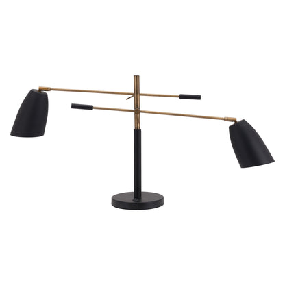 Tanner Table Lamp Matte Black & Brass - Sideboards and Things Accents_Brass, Brand_Zuo Modern, Color_Black, Depth_0-10, Features_USB Port, Finish_Hand Painted, Height_20-30, Materials_Metal, Metal Type_Steel, Product Type_Table Lamp, Width_30-40