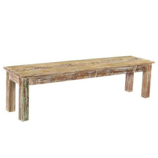 Terri 58 inches White Dining Bench - Sideboards and Things Brand_LOOMLAN Home, Color_Multicolor, Color_White, Features_Handmade/Handcarved, Features_Repurposed Materials, Finish_Distressed, Finish_Whitewashed, Hinges, Materials_Reclaimed Wood, Product Type_Dining Bench, Width_50-60