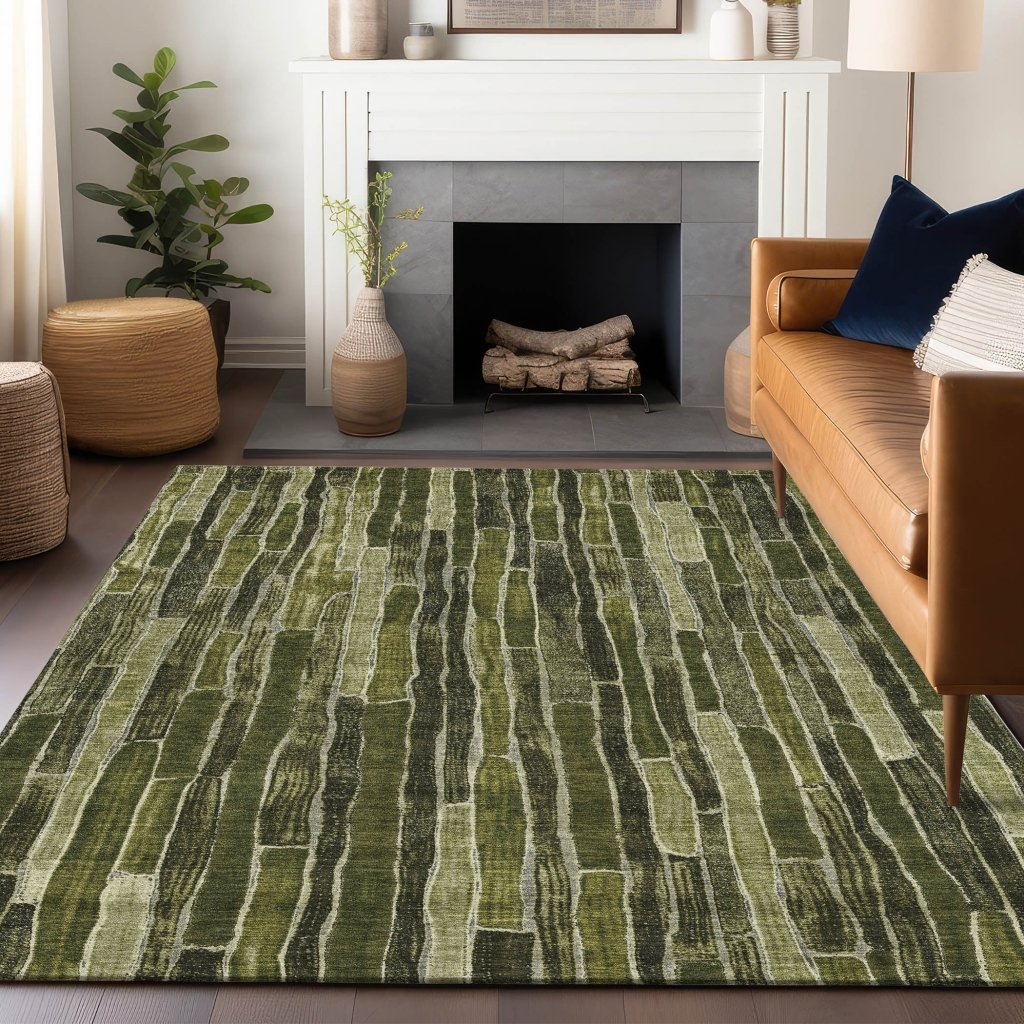 LOOMLAN Rugs Terrona Green Washable Indoor-Outdoor Rug