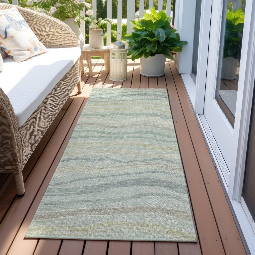 LOOMLAN Rugs Thalvyn Green Washable Indoor-Outdoor Rug