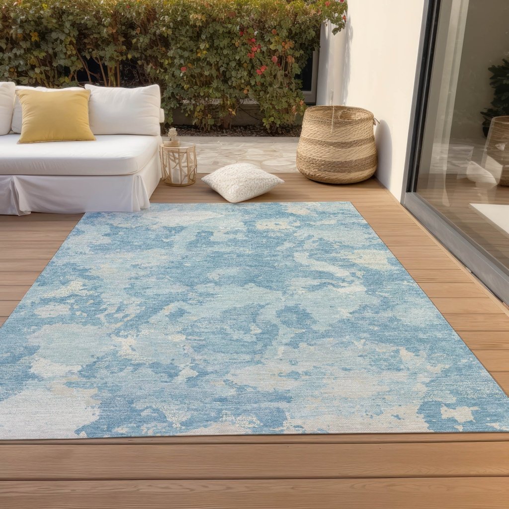 LOOMLAN Rugs Tharne Blue Washable Indoor-Outdoor Rug
