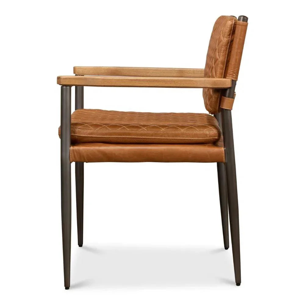 The Harley Chair Quilted Leather Dining Armchair - LOOMLAN - Sarreid - Dining Chairs
