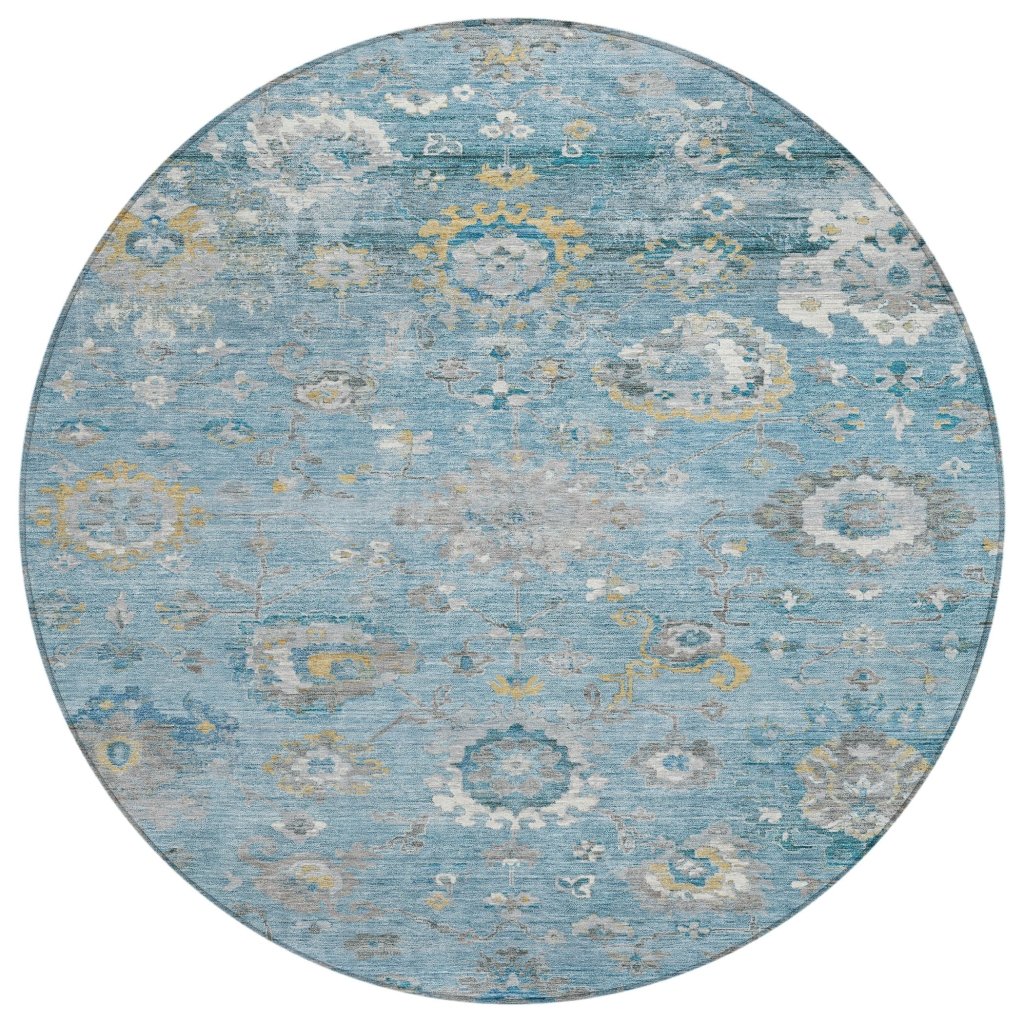 LOOMLAN Rugs Thessia Teal Washable Indoor-Outdoor Rug