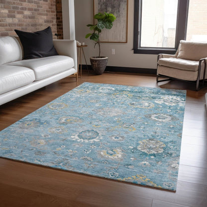 LOOMLAN Rugs Thessia Teal Washable Indoor-Outdoor Rug