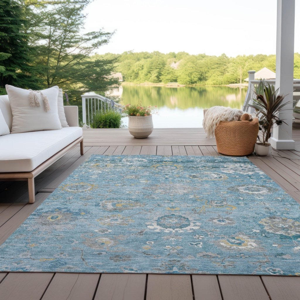 LOOMLAN Rugs Thessia Teal Washable Indoor-Outdoor Rug