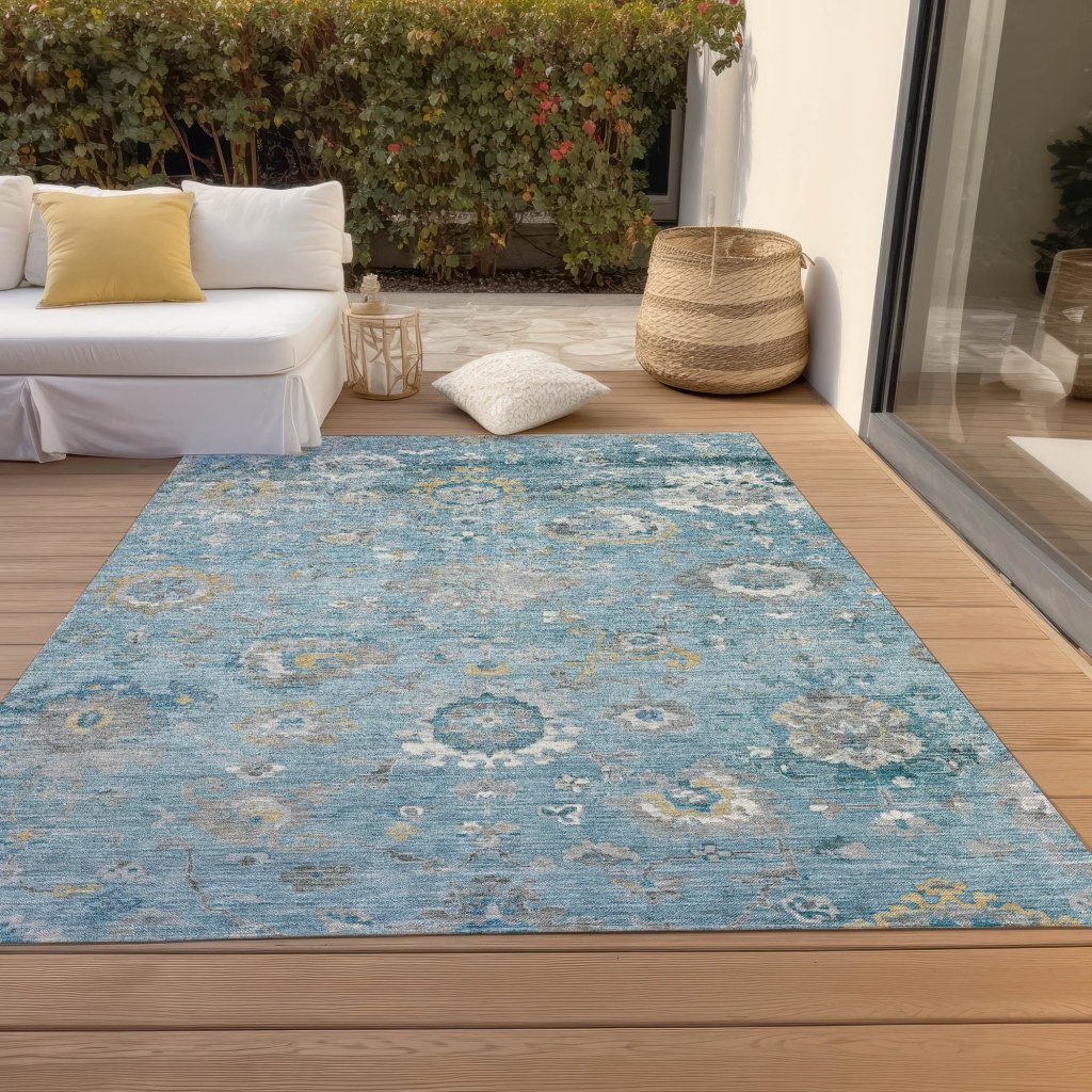 LOOMLAN Rugs Thessia Teal Washable Indoor-Outdoor Rug