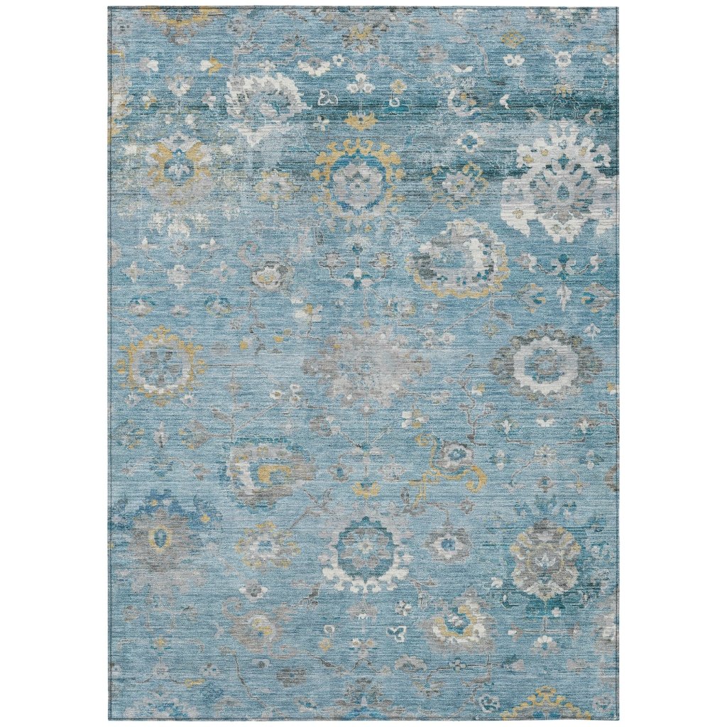 LOOMLAN Rugs Thessia Teal Washable Indoor-Outdoor Rug
