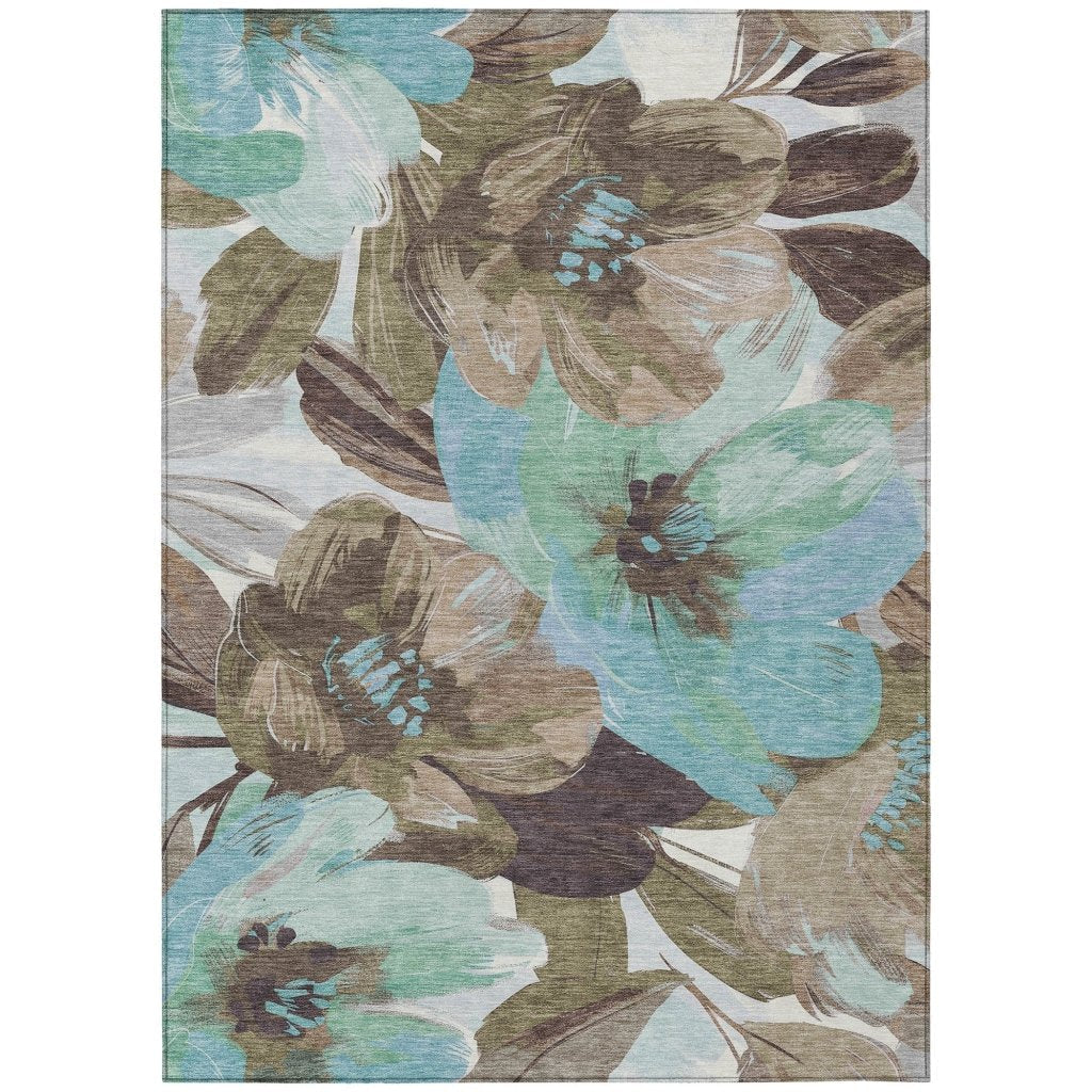 LOOMLAN Rugs Threadiva Brown Washable Indoor-Outdoor Rug