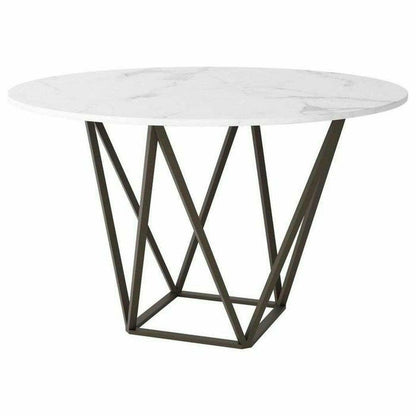 Tintern Dining Table White & Antique Brass - Sideboards and Things Accents_Brass, Brand_Zuo Modern, Color_Brown, Color_White, Finish_Brushed, Finish_Powder Coated, Height_20-30, Materials_Metal, Materials_Stone, Metal Type_Steel, Product Type_Dining Height, Seating Capacity_4, Seating Capacity_6, Shape_Round, Stone Type_Faux Marble, Table Base_Metal, Table Top_Stone, Width_50-60