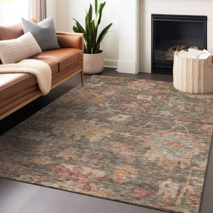 LOOMLAN Rugs Tirana Brown Washable Indoor-Outdoor Rug
