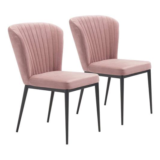 Tolivere Dining Chair (Set of 2) Pink - Sideboards and Things Accents_Black, Back Type_With Back, Brand_Zuo Modern, Color_Black, Color_Pink, Depth_20-30, Finish_Powder Coated, Height_30-40, Materials_Metal, Metal Type_Steel, Number of Pieces_2PC Set, Product Type_Dining Height, Shape_Armless, Upholstery Type_Fabric Blend, Upholstery Type_Polyester, Width_20-30