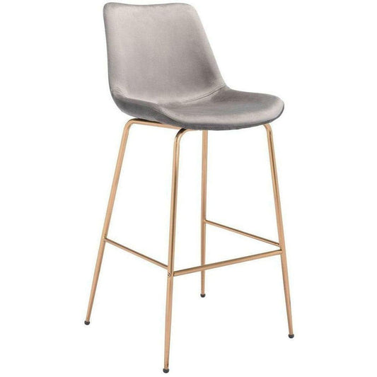 Tony Bar Chair Gray & Gold - Sideboards and Things Accents_Gold, Back Type_With Back, Brand_Zuo Modern, Color_Gold, Color_Gray, Depth_20-30, Finish_Polished, Height_40-50, Materials_Metal, Metal Type_Steel, Product Type_Bar Height, Upholstery Type_Fabric Blend, Upholstery Type_Polyester, Width_20-30