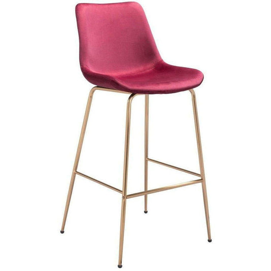 Tony Bar Chair Red & Gold - Sideboards and Things Accents_Gold, Back Type_With Back, Brand_Zuo Modern, Color_Gold, Color_Red, Depth_20-30, Finish_Polished, Height_40-50, Materials_Metal, Metal Type_Steel, Product Type_Bar Height, Upholstery Type_Fabric Blend, Upholstery Type_Polyester, Width_20-30