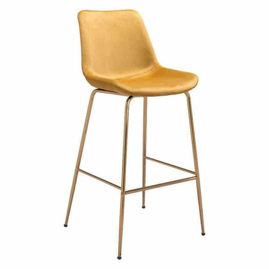 Tony Bar Chair Yellow & Gold - Sideboards and Things Accents_Gold, Back Type_With Back, Brand_Zuo Modern, Color_Gold, Color_Yellow, Depth_20-30, Finish_Polished, Height_40-50, Materials_Metal, Metal Type_Steel, Product Type_Bar Height, Upholstery Type_Fabric Blend, Upholstery Type_Polyester, Width_20-30