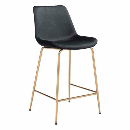 Tony Counter Chair Black & Gold - Sideboards and Things Accents_Gold, Back Type_With Back, Brand_Zuo Modern, Color_Black, Color_Gold, Depth_20-30, Finish_Polished, Height_30-40, Materials_Metal, Metal Type_Steel, Product Type_Counter Height, Upholstery Type_Fabric Blend, Upholstery Type_Polyester, Width_20-30