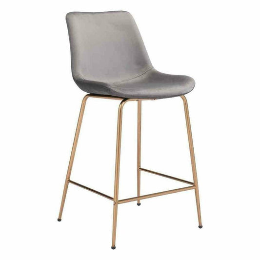 Tony Counter Chair Gray & Gold - Sideboards and Things Accents_Gold, Back Type_With Back, Brand_Zuo Modern, Color_Gold, Color_Gray, Depth_20-30, Finish_Polished, Height_30-40, Materials_Metal, Metal Type_Steel, Product Type_Counter Height, Upholstery Type_Fabric Blend, Upholstery Type_Polyester, Width_20-30