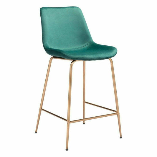 Tony Counter Chair Green & Gold - Sideboards and Things Accents_Gold, Back Type_With Back, Brand_Zuo Modern, Color_Gold, Color_Green, Depth_20-30, Finish_Polished, Height_30-40, Materials_Metal, Metal Type_Steel, Product Type_Counter Height, Upholstery Type_Fabric Blend, Upholstery Type_Polyester, Width_20-30