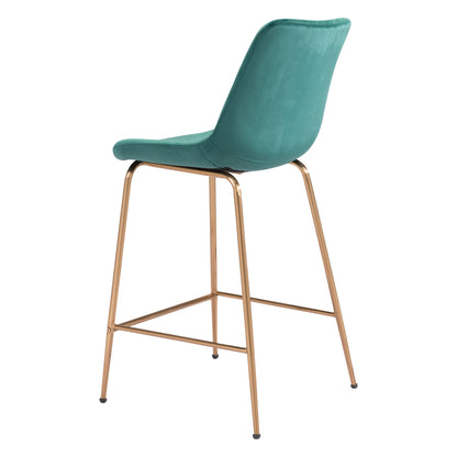 Tony Counter Chair Green & Gold - Sideboards and Things Accents_Gold, Back Type_With Back, Brand_Zuo Modern, Color_Gold, Color_Green, Depth_20-30, Finish_Polished, Height_30-40, Materials_Metal, Metal Type_Steel, Product Type_Counter Height, Upholstery Type_Fabric Blend, Upholstery Type_Polyester, Width_20-30