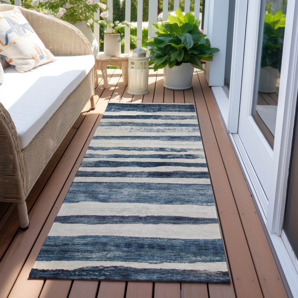 LOOMLAN Rugs Tramma Blue Washable Indoor-Outdoor Rug