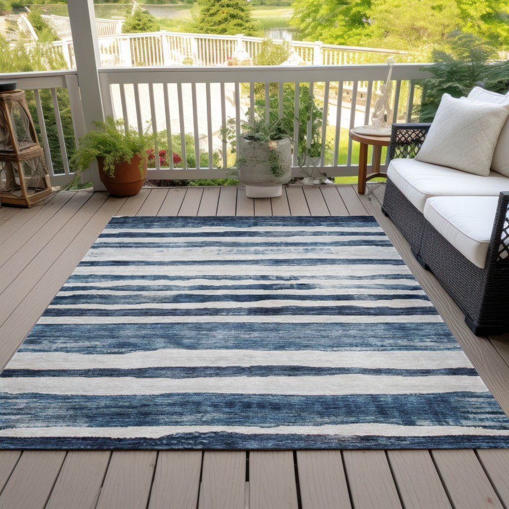 LOOMLAN Rugs Tramma Blue Washable Indoor-Outdoor Rug