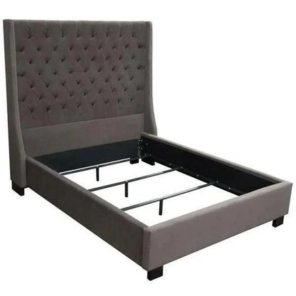 Tufted Grey Bed Frame with Wingback