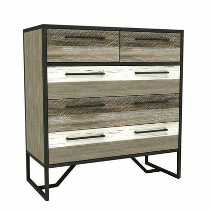 Two-Tone Brown Wood and Metal Frame Metro Havana 5 Drawer Chest - Sideboards and Things Accents_Two Tone, Brand_LH Imports, Color_Natural, Materials_Metal, Metal Type_Iron, Product Type_Chest of Drawers, Wood Species_Acacia