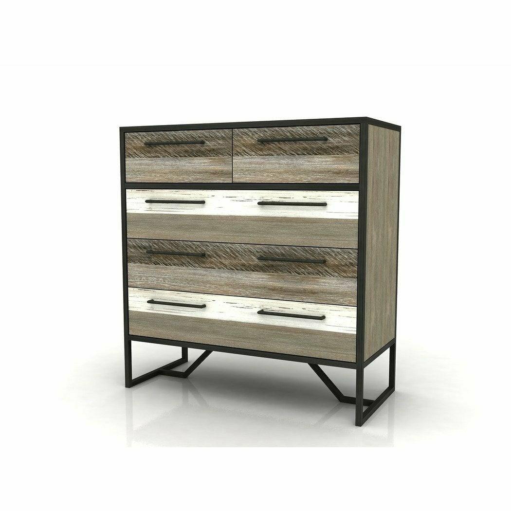 Two-Tone Brown Wood and Metal Frame Metro Havana 5 Drawer Chest - Sideboards and Things Accents_Two Tone, Brand_LH Imports, Color_Natural, Materials_Metal, Metal Type_Iron, Product Type_Chest of Drawers, Wood Species_Acacia