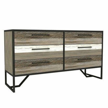 Two-Tone Brown Wood and Metal Frame Metro Havana 6 Drawer Dresser - Sideboards and Things Accents_Two Tone, Brand_LH Imports, Color_Natural, Materials_Metal, Metal Type_Iron, Product Type_Dresser, Wood Species_Acacia