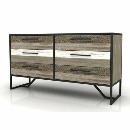 Two-Tone Brown Wood and Metal Frame Metro Havana 6 Drawer Dresser - Sideboards and Things Accents_Two Tone, Brand_LH Imports, Color_Natural, Materials_Metal, Metal Type_Iron, Product Type_Dresser, Wood Species_Acacia