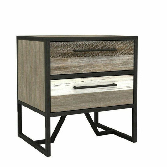 Two-Tone Brown Wood and Metal Frame Metro Havana Nightstand - Sideboards and Things Accents_Two Tone, Brand_LH Imports, Color_Natural, Features_With Drawers, Materials_Metal, Metal Type_Iron, Nightstands, Wood Species_Acacia