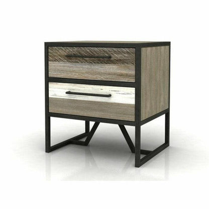 Two-Tone Brown Wood and Metal Frame Metro Havana Nightstand - Sideboards and Things Accents_Two Tone, Brand_LH Imports, Color_Natural, Features_With Drawers, Materials_Metal, Metal Type_Iron, Nightstands, Wood Species_Acacia