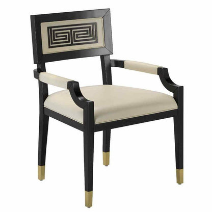 Two Tone Leather Dining Chair White and Black Caviar Barry Goralnick Collection - Sideboards and Things Accents_Brass, Accents_Two Tone, Back Type_Floating Back, Brand_Currey & Co, Color_Black, Color_Ivory, Finish_Brass, Legs Material_Wood, Materials_Upholstery, Product Type_Occasional Chair, Upholstery Type_Leather, Wood Species_Beech