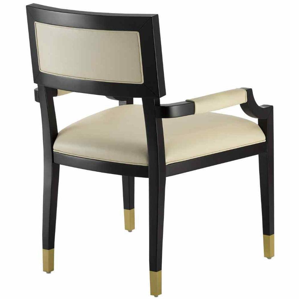 Two Tone Leather Dining Chair White and Black Caviar Barry Goralnick Collection - Sideboards and Things Accents_Brass, Accents_Two Tone, Back Type_Floating Back, Brand_Currey & Co, Color_Black, Color_Ivory, Finish_Brass, Legs Material_Wood, Materials_Upholstery, Product Type_Occasional Chair, Upholstery Type_Leather, Wood Species_Beech