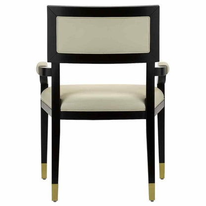 Two Tone Leather Dining Chair White and Black Caviar Barry Goralnick Collection - Sideboards and Things Accents_Brass, Accents_Two Tone, Back Type_Floating Back, Brand_Currey & Co, Color_Black, Color_Ivory, Finish_Brass, Legs Material_Wood, Materials_Upholstery, Product Type_Occasional Chair, Upholstery Type_Leather, Wood Species_Beech