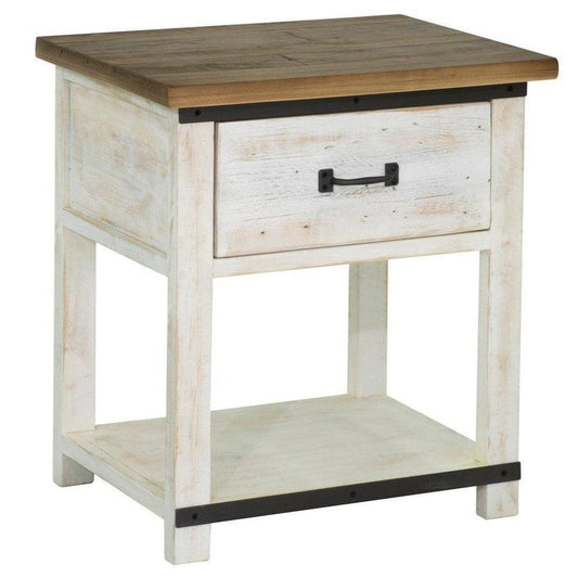 Two-Tone White Reclaimed Wood Provence Nightstand - Sideboards and Things Accents_Two Tone, Brand_LH Imports, Color_White, Features_Repurposed Materials, Features_With Drawers, Features_With Shelves, Finish_Natural, Finish_Rustic, Materials_Reclaimed Wood, Materials_Wood, Nightstands, Wood Species_Pine